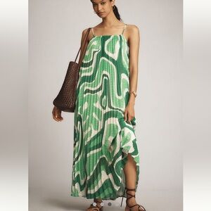 New FARM Rio x Anthropologie Square Neck Pleated A Line Midi Dress